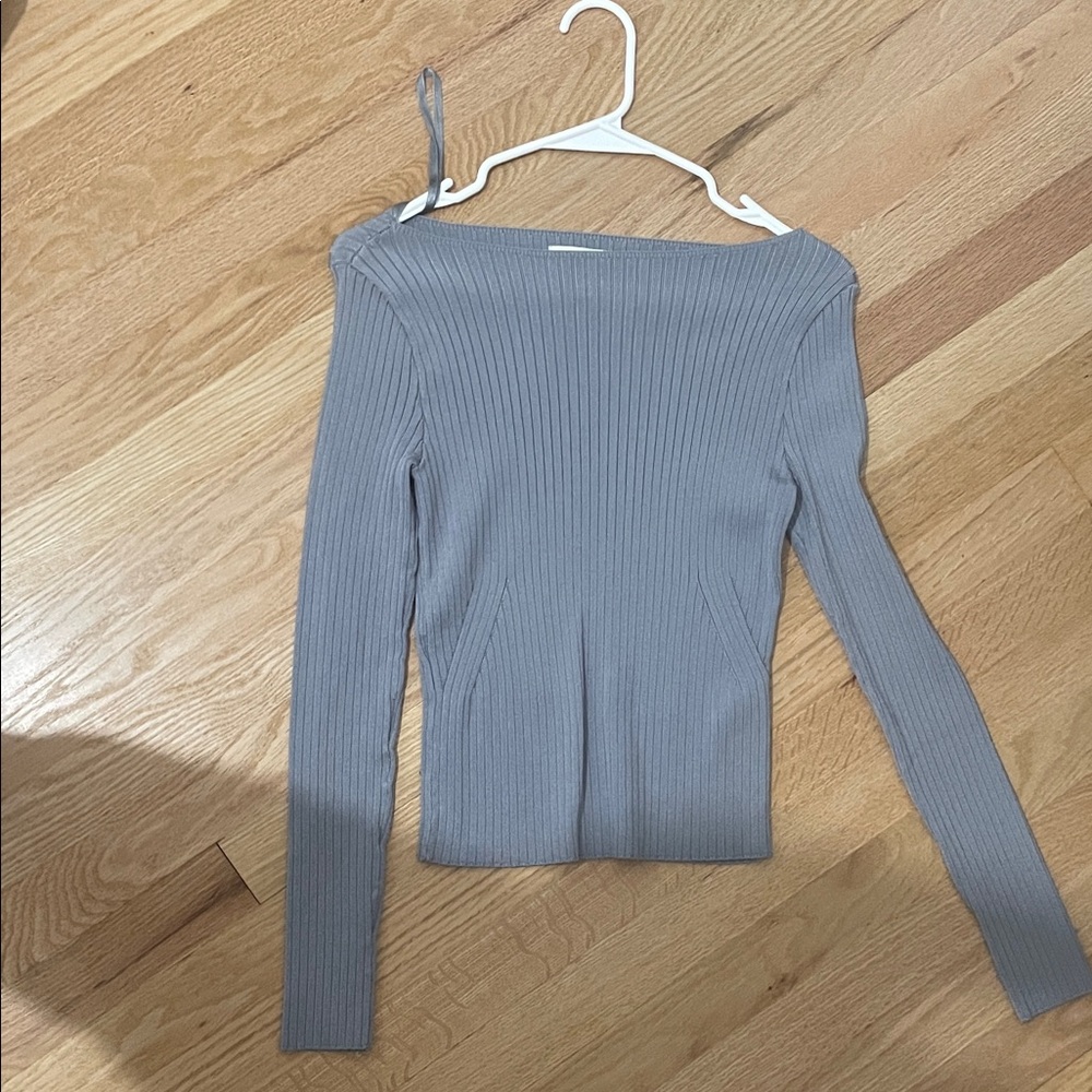 Abercrombie & Fitch Blue/Gray Ribbed Knit Top